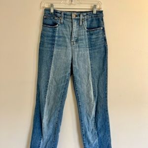 Madewell classic straight jeans in pieced denim.